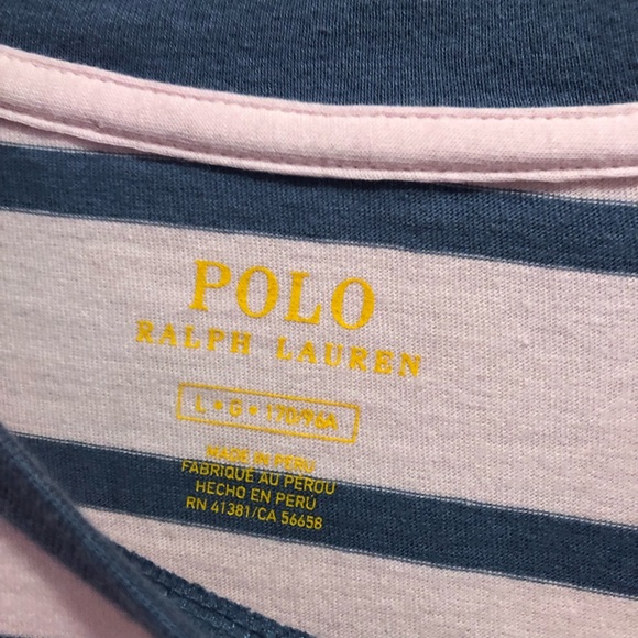Polo Ralph Lauren Pink Blue Striped POLO Logo Long Sleeve Tee Size L - Picture 4 of 5